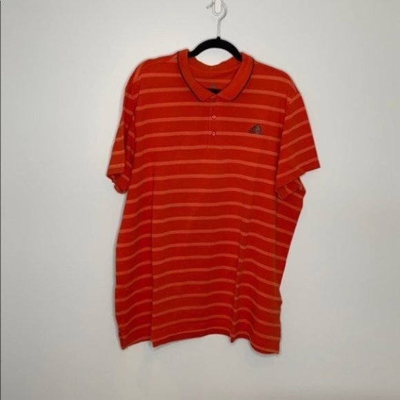 Adidas Climate Men Orange Collared Short Sleeve Striped Polo Shirt Size XXL - Picture 1 of 12
